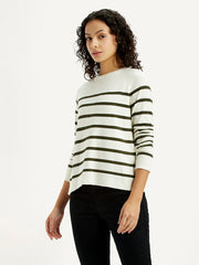 Women'S Striped Off White Crew Neck T-Shirt