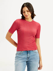 Women'S Solid Red Crew Neck Top