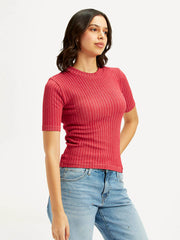 Women'S Solid Red Crew Neck Top