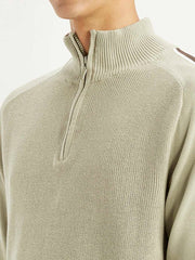 Men'S Solid Beige Slim Fit Sweater