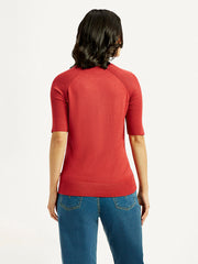 Women'S Solid Red Crew Neck Top