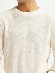 Men'S Self Design Off White Crew Neck Sweater