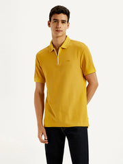 Levi's men's slim fit yellow polo t-shirt, long sleeve, casual upper wear, displayed on a model.