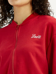 Women'S Brand Logo Red Collar Neck Sweatshirt