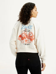 Women'S Graphic Print Off White Collar Neck Sweatshirt