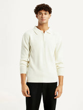 Men'S Self Design Off White Polo Neck Sweater