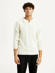 Men'S Self Design Off White Polo Neck Sweater