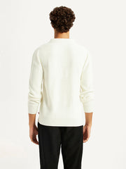 Men'S Self Design Off White Polo Neck Sweater