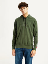 Men's dark green hooded sweatshirt by Levi's, front view showing the brand logo and pullover style for winterwear.