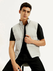 Men'S Solid Grey Puffer Jacket