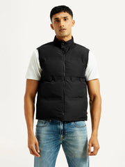 Men'S Solid Black Puffer Jacket