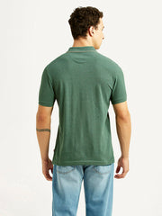 Levi's men's textured green slim fit polo t-shirt shown from the back, featuring long sleeves and a classic collar.