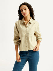Women'S Solid Spread Collar Denim Shirt