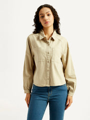 Women'S Solid Spread Collar Denim Shirt