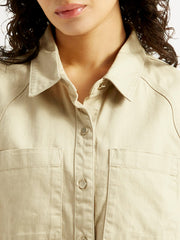 Women'S Solid Spread Collar Denim Shirt