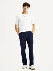 Men'S Navy Relaxed Straight Fit Mid Rise Corduroy Trousers