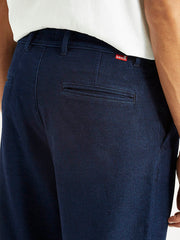 Men'S Navy Relaxed Straight Fit Mid Rise Corduroy Trousers