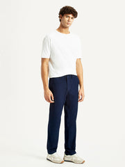 Men'S Navy Relaxed Straight Fit Mid Rise Corduroy Trousers