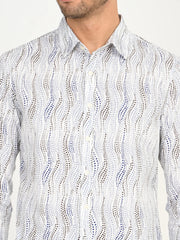Men'S Abstract White Slim Fit Shirt
