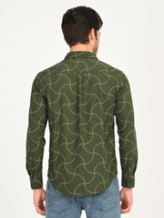 Men'S Abstract Olive Slim Fit Shirt