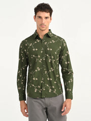 Men'S Floral Green Slim Fit Shirt
