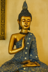 Luxurious Abstract Feathered Sculpture | Teal And Gold Ceramic Tabletop Decor