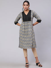 Grey Self Weaved Ikat Straight Kurta