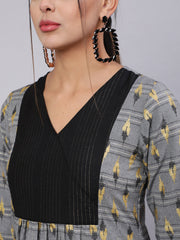 Grey Self Weaved Ikat Straight Kurta