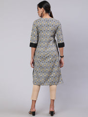 Grey Self Weaved Ikat Straight Kurta