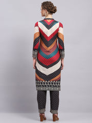 Women Cream Printed Round Neck 3/4Th Sleeve Kurti Set For Winter