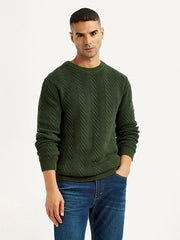 Men's Jacquard Dark Green Crew Neck Sweater