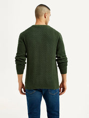 Men's Jacquard Dark Green Crew Neck Sweater