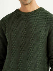 Men's Jacquard Dark Green Crew Neck Sweater