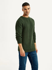 Men's Jacquard Dark Green Crew Neck Sweater