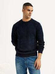Men'S Jacquard Navy Crew Neck Sweater
