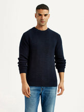 Men'S Jacquard Navy Crew Neck Sweater