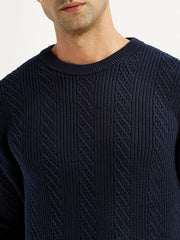 Men'S Jacquard Navy Crew Neck Sweater