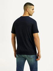 Back view of Levi's men's navy slim fit T-shirt with typographic print, short sleeves and crew neck design.