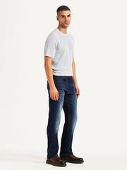 Levi's men's 511 dark blue slim fit hyper stretch jeans shown from the side, highlighting the modern fit and stretch fabric.