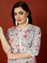 Blue Floral Printed Straight Kurta