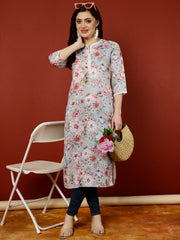Blue Floral Printed Straight Kurta