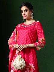 Jaipur Kurti Ladies Western Kurti 3Pcs Set 1B25Kptdr007 Fuchsia