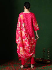 Jaipur Kurti Ladies Western Kurti 3Pcs Set 1B25Kptdr007 Fuchsia