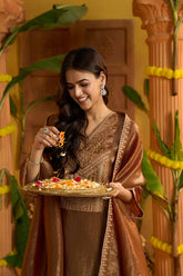 Jaipur Kurti Ladies Western Kurti 3Pcs Set 1C25Kpldr002 Brown