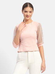 Madame Knit Sleeve Pink Regular Top