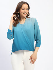 Madame Mandarin Neck Ombre Teal Drape Top