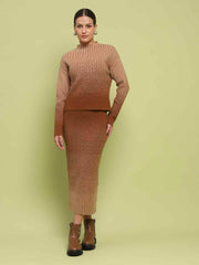 Madame Color Gradient Camel Top And Skirt Ensemble