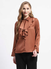 Madame Ruffle Collar Solid Rust Shirt