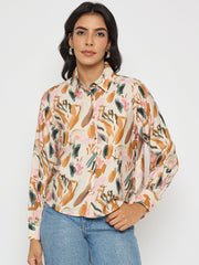 Madame Abstract Print Rust Red Rayon Blend Shirt