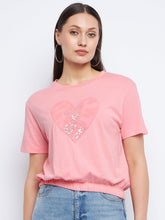 Madame Elasticated Hem Pink Embellished Top